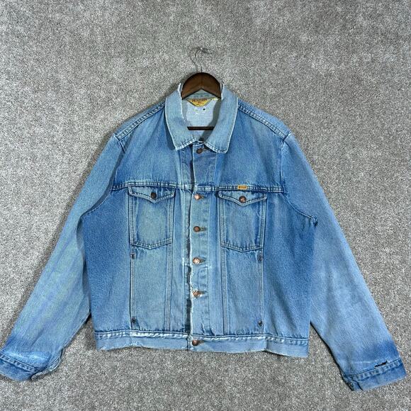 Vintage 70’s Distressed Rustler Yellow Tab Denim Jean Jacket USA Made Size XL - Picture 1 of 7